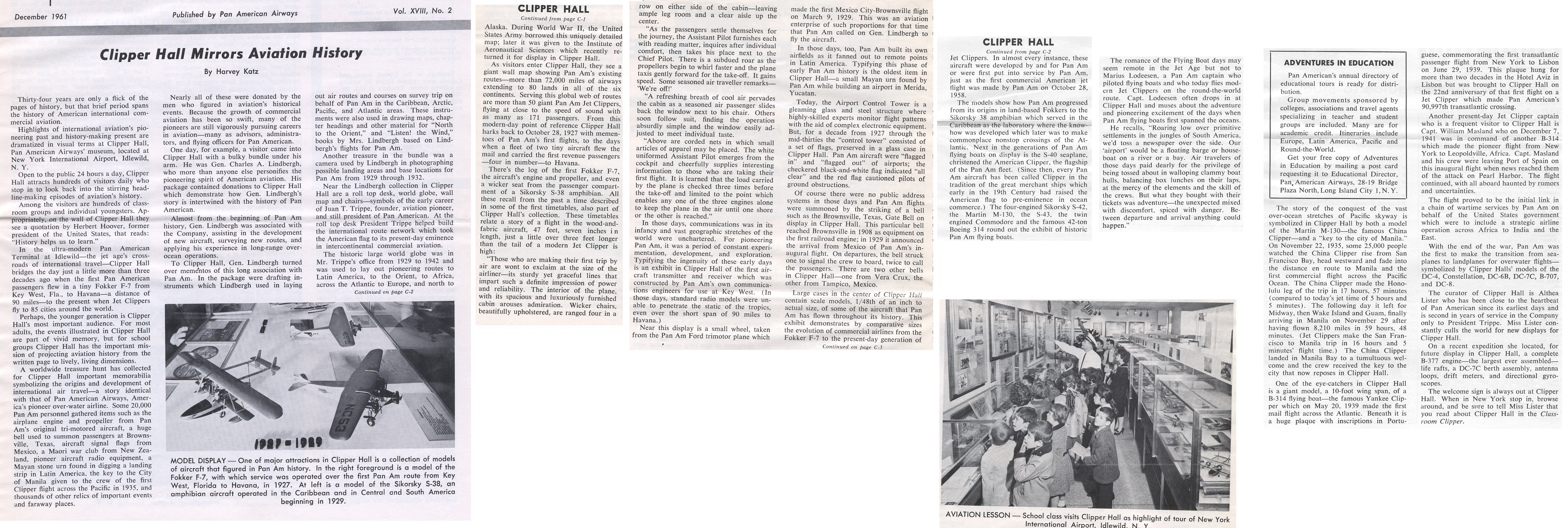 1961, December Article on Pan Am Clipper Hall at the Pan Am Airport Terminal in New York City.